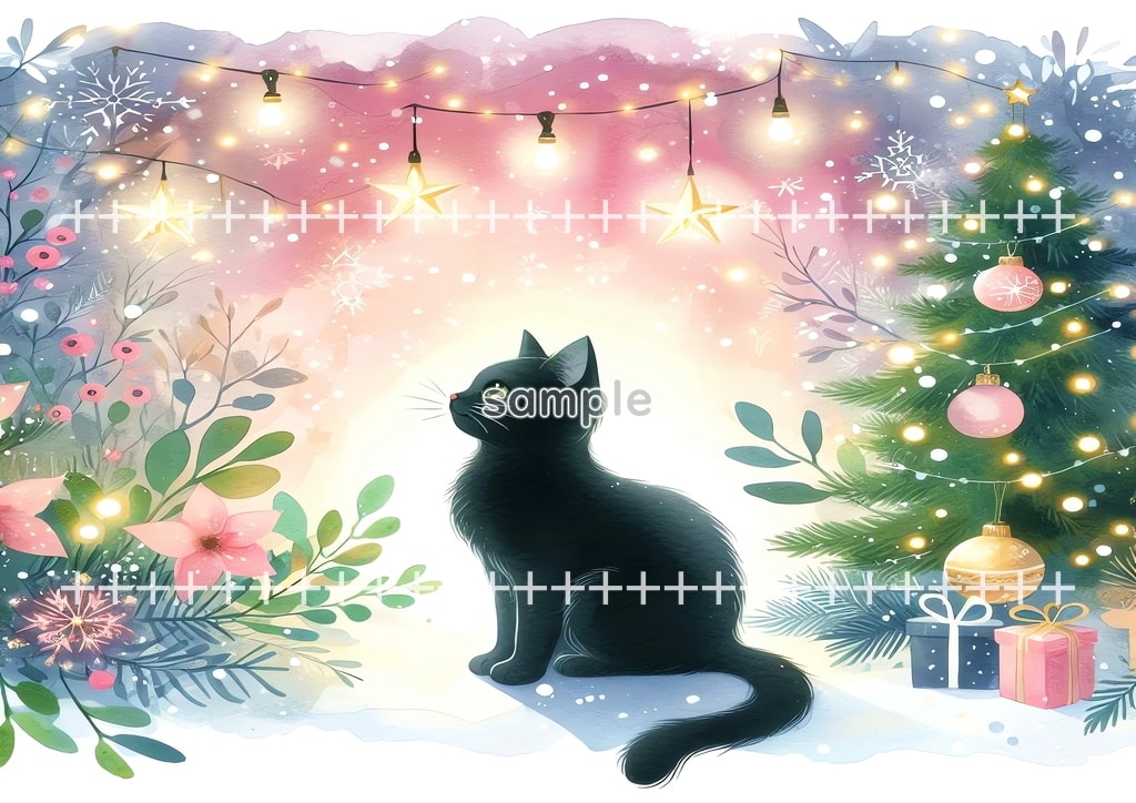 Black cat christmas Original picture image material copyright free 50P Black_cat_christmas_13