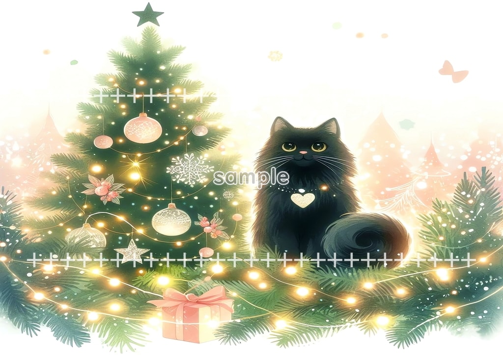 Black cat christmas Original picture image material copyright free 50P Black_cat_christmas_20