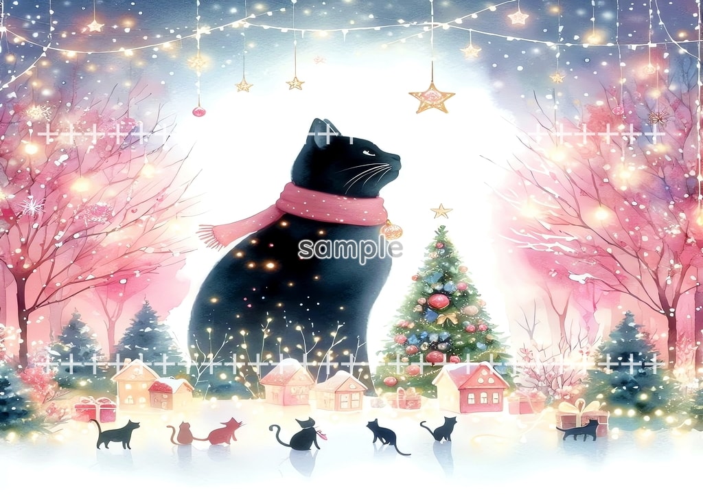 Black cat christmas Original picture image material copyright free 50P Black_cat_christmas_23