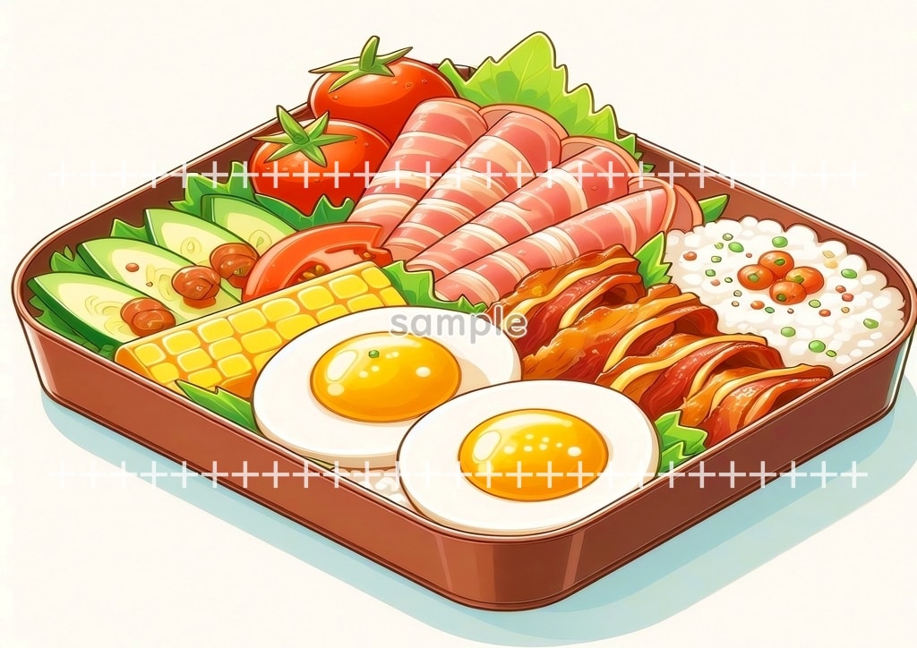 お弁当 食べ物 オリジナル絵イラスト著作権フリー画像素材 48P Bento_01