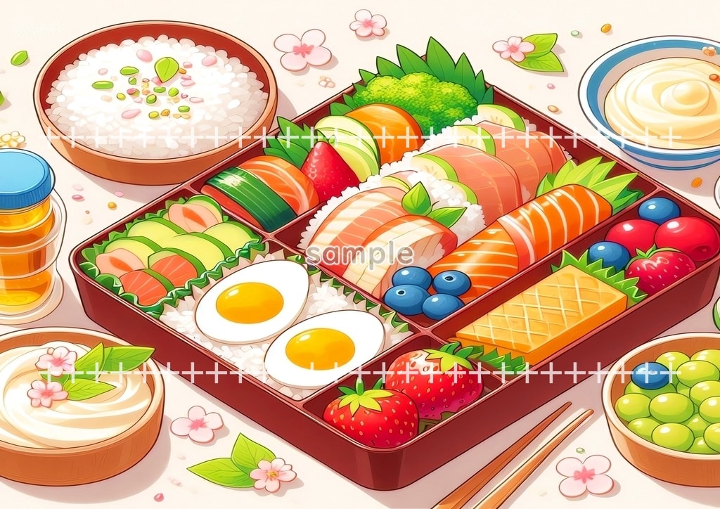 お弁当 食べ物 オリジナル絵イラスト著作権フリー画像素材 48P Bento_08