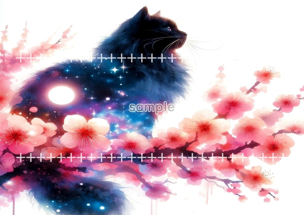 黒猫 ネコ 水彩 オリジナル絵イラスト著作権フリー画像素材 62P