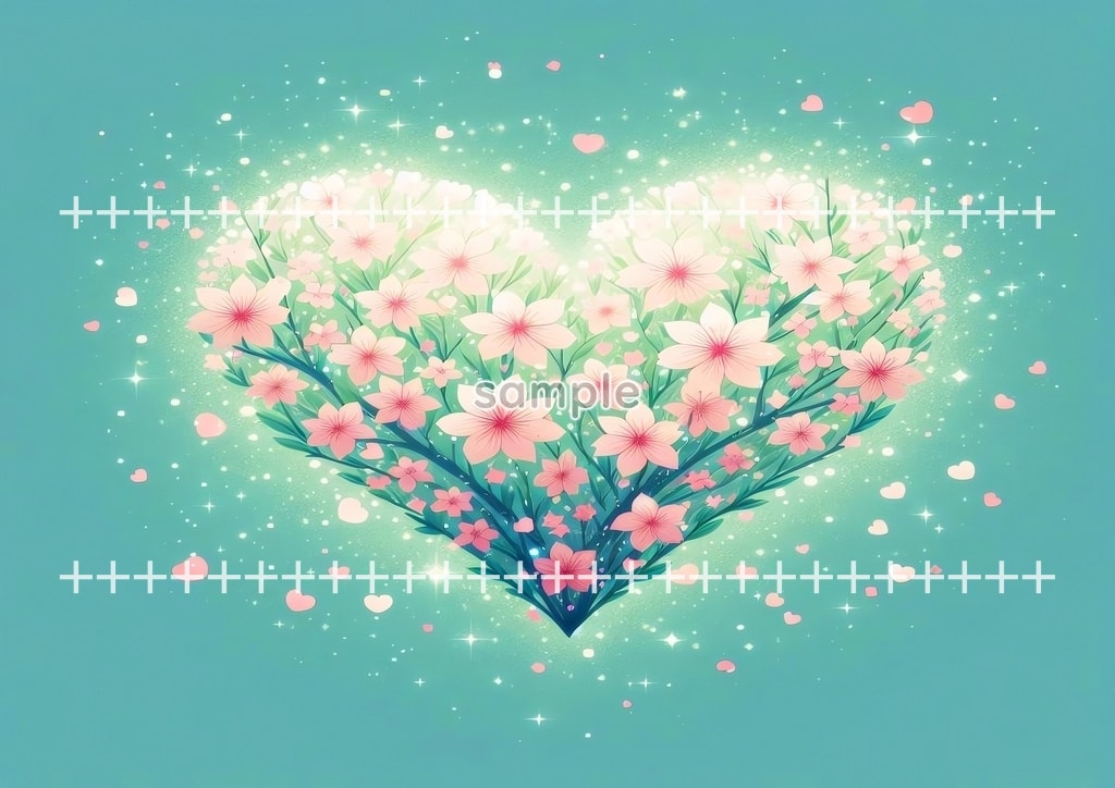 ハート桜 緑 01 オリジナル絵イラスト著作権フリー画像素材 44P Heart_sakura_green_01_04