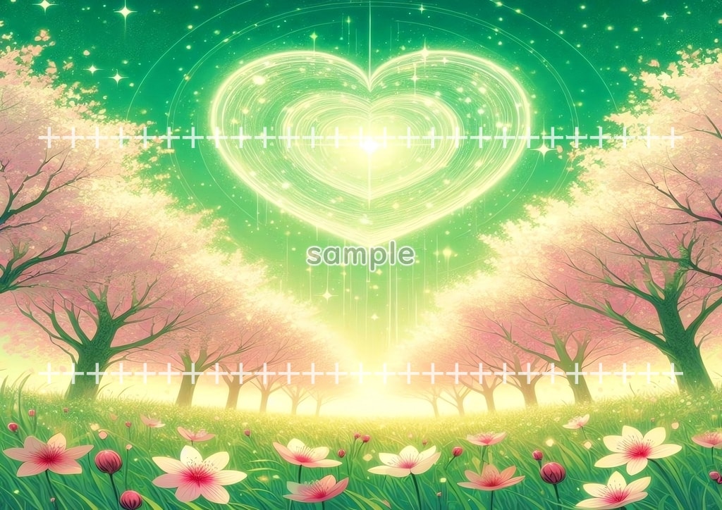 ハート桜 緑 01 オリジナル絵イラスト著作権フリー画像素材 44P Heart_sakura_green_01_05