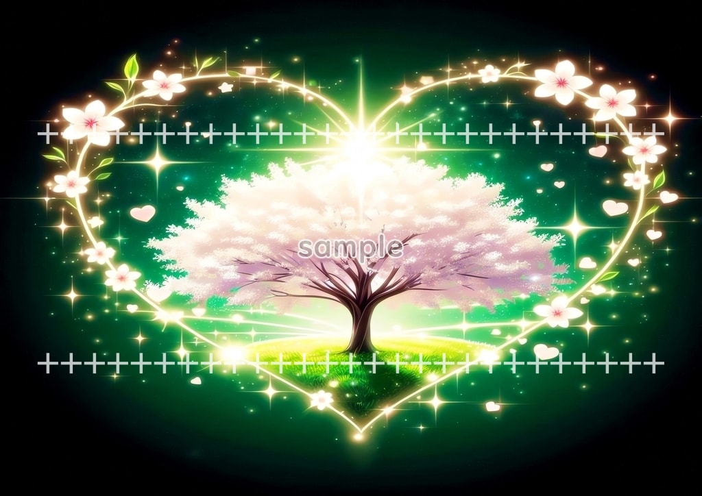 ハート桜 緑 01 オリジナル絵イラスト著作権フリー画像素材 44P Heart_sakura_green_01_09