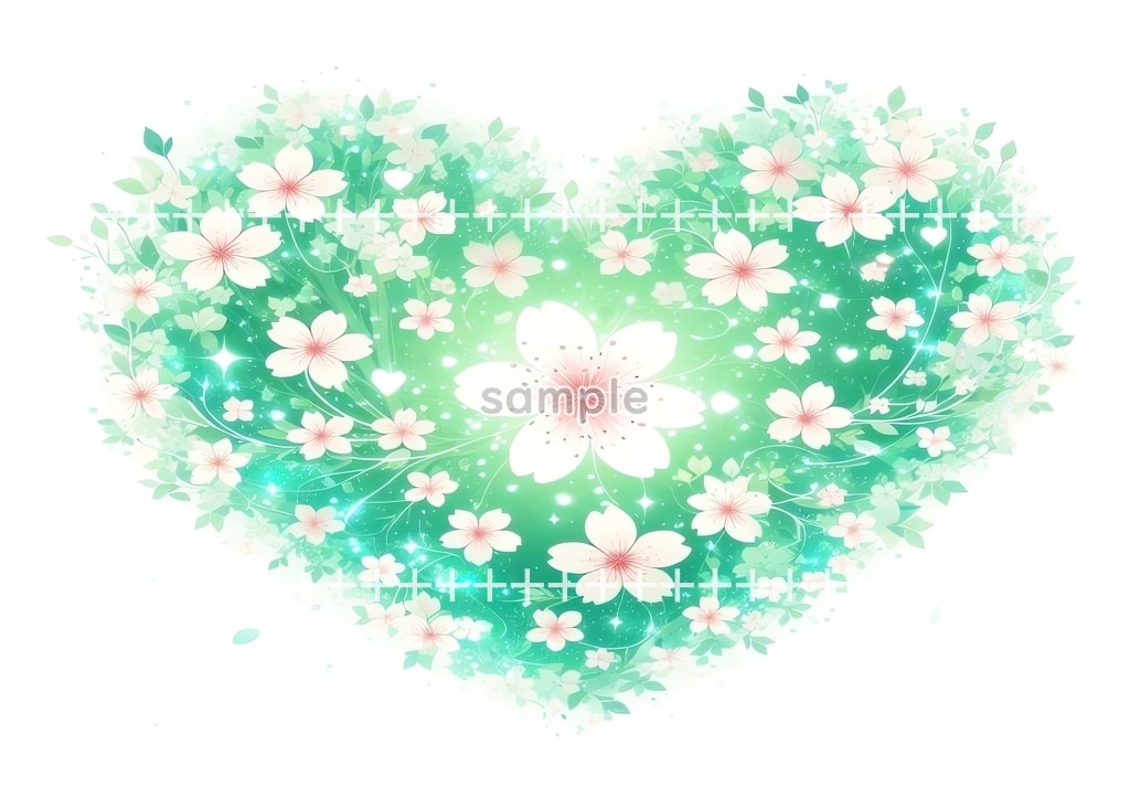 ハート桜 緑 01 オリジナル絵イラスト著作権フリー画像素材 44P Heart_sakura_green_01_12