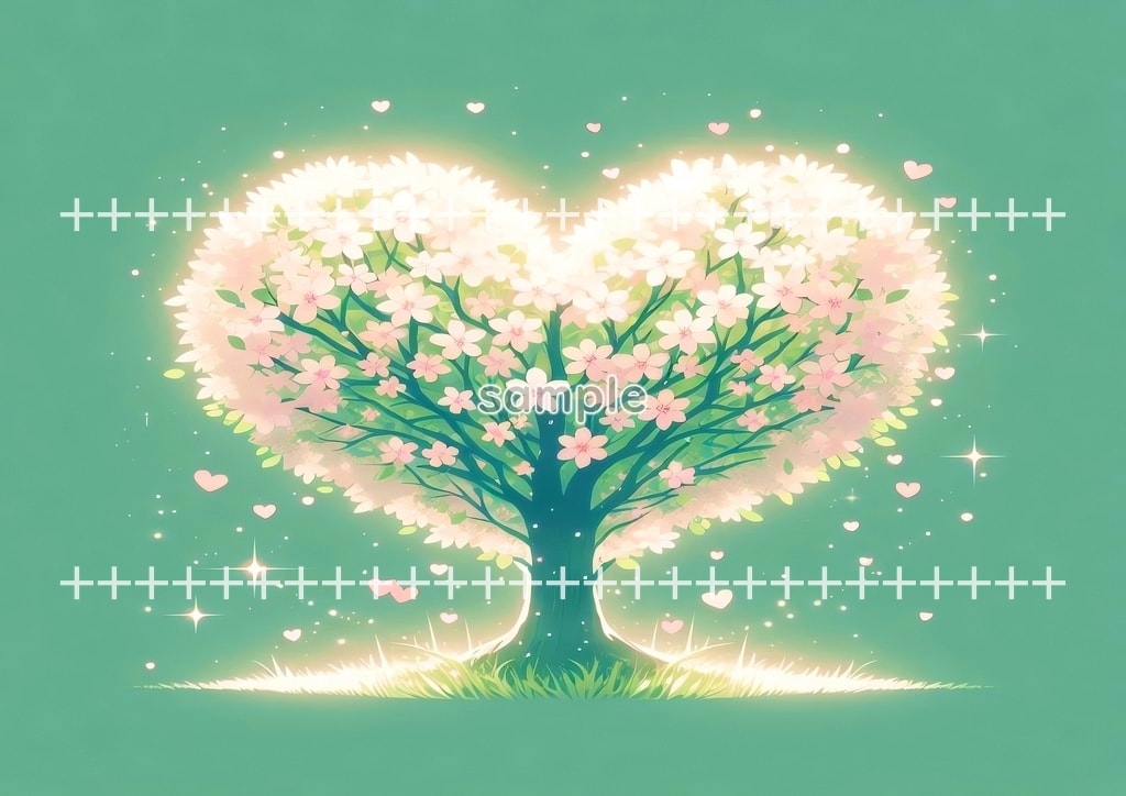 ハート桜 緑 01 オリジナル絵イラスト著作権フリー画像素材 44P Heart_sakura_green_01_14