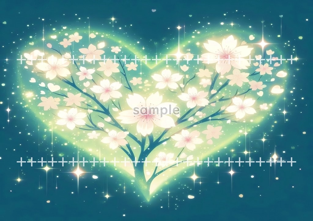 ハート桜 緑 01 オリジナル絵イラスト著作権フリー画像素材 44P Heart_sakura_green_01_18