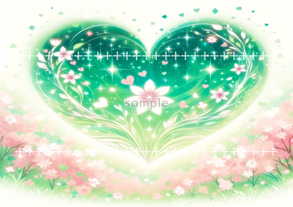 ハート桜 緑 01 オリジナル絵イラスト著作権フリー画像素材 44P Heart_sakura_green_01_21