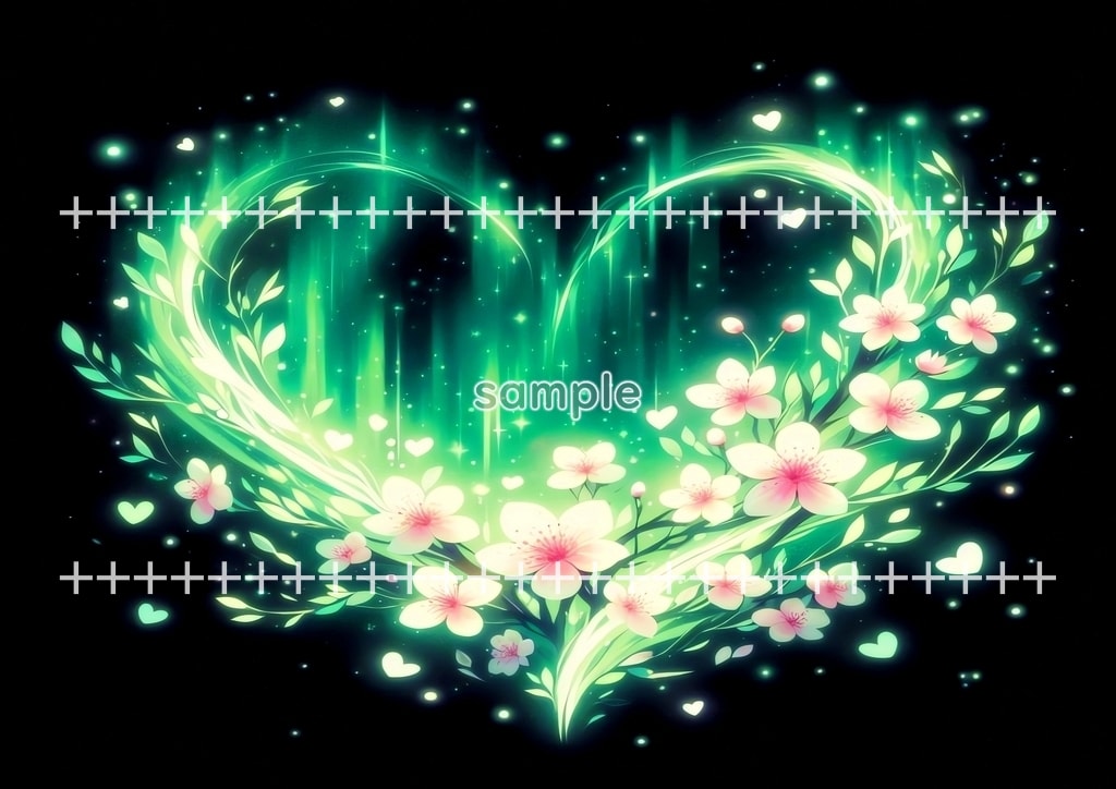 ハート桜 緑 02 オリジナル絵イラスト著作権フリー画像素材 42P Heart_sakura_green_02_23