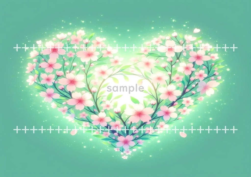 ハート桜 緑 02 オリジナル絵イラスト著作権フリー画像素材 42P Heart_sakura_green_02_27