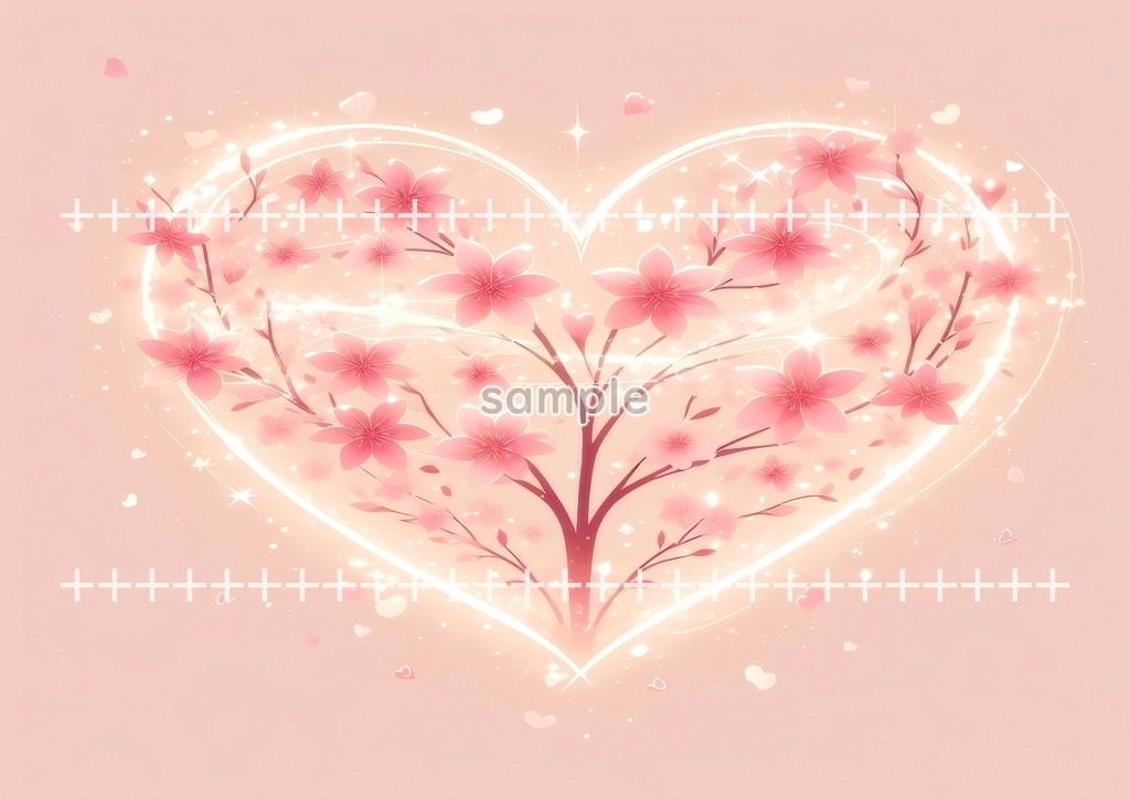 ハート桜 ピンク 01 オリジナル絵イラスト著作権フリー画像素材 42P Heart_sakura_pink_01_03