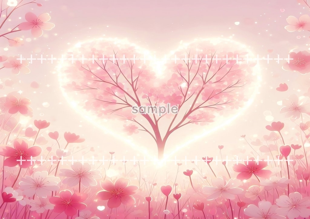 ハート桜 ピンク 01 オリジナル絵イラスト著作権フリー画像素材 42P Heart_sakura_pink_01_08