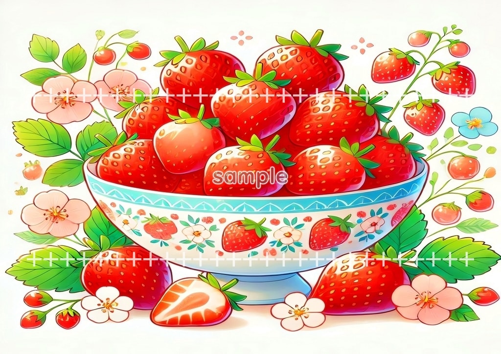 いちご 食べ物 フルーツ オリジナル絵イラスト著作権フリー画像素材 40P Strawberry_01