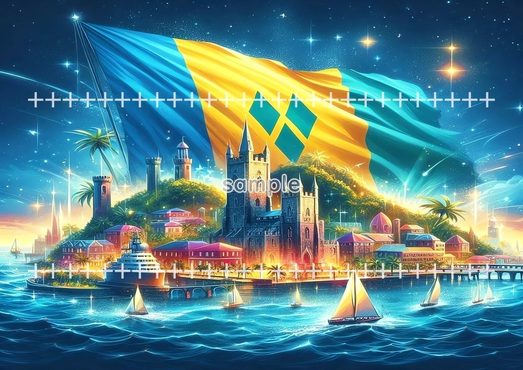 World flag scenery South America Original picture image material copyright free 86P World_flag_scenery_South_America_Saint_Vincent_and_the_Grenadines