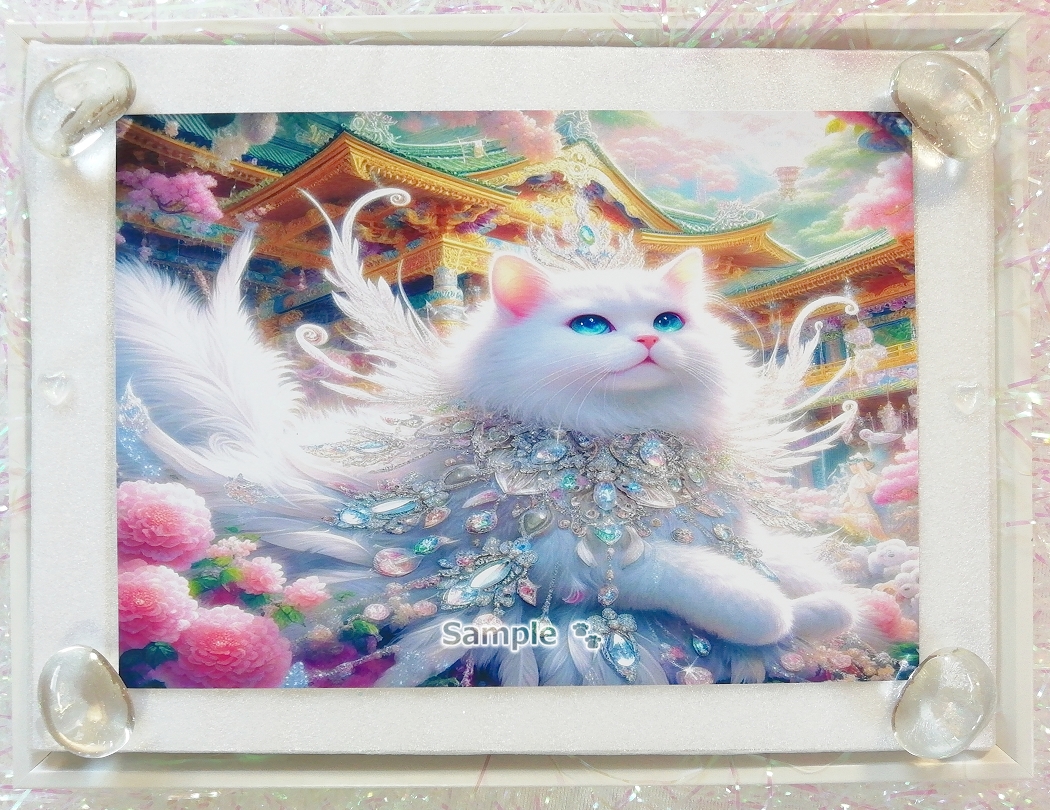 Cat Empire 10 2L Jewel feather white cat painting original art