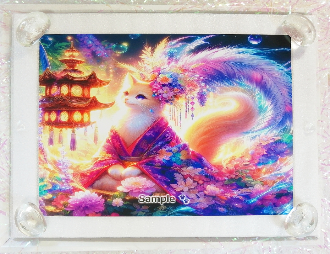 Empire des chats 104 2L Chat de lin kimono peinture art original