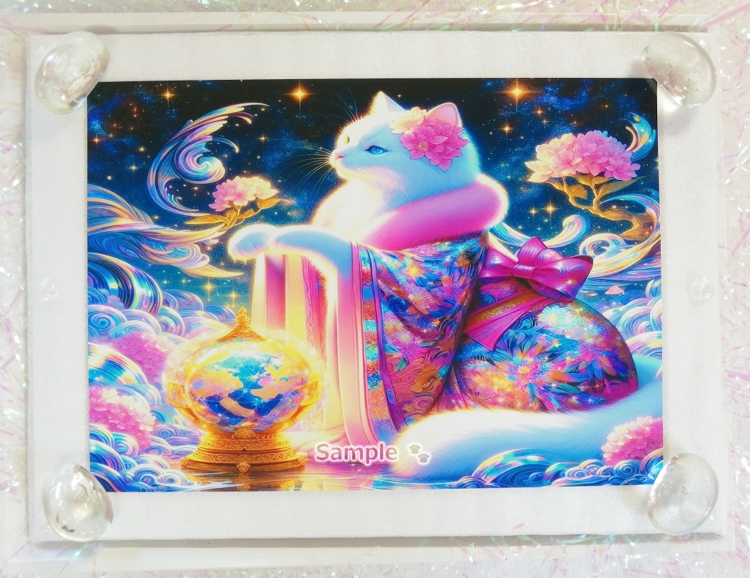 Imperio gato 105 2L Kimono gato blanco pintando arte original