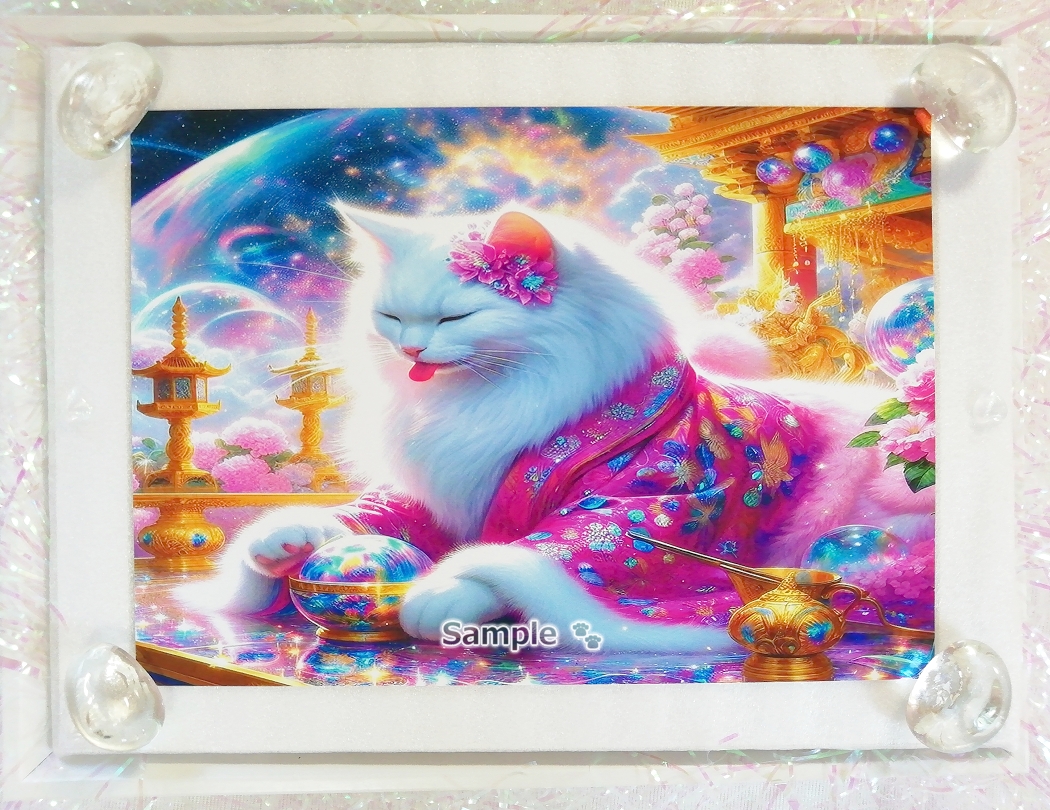 Cat Empire 110 2L Kimono white cat painting original art