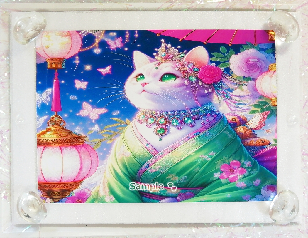 Imperio gato 120 2L Kimono gato blanco pintando arte original