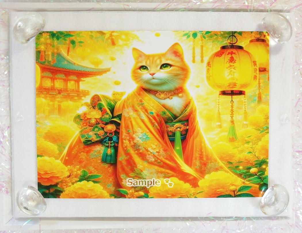 Empire des chats 122 2L Kimono chat jaune peinture art original