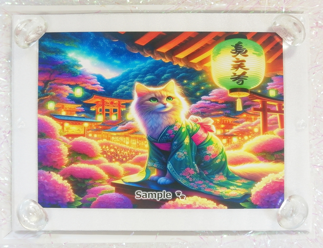 Empire des chats 42 2L Chat de lin kimono peinture art original