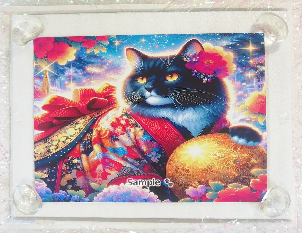 Empire des chats 05 2L Kimono chat noir blanc peinture art original