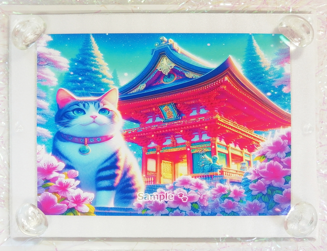 ネコ日本帝国 55 神社と虎猫 絵画イラストオリジナル原画 2L