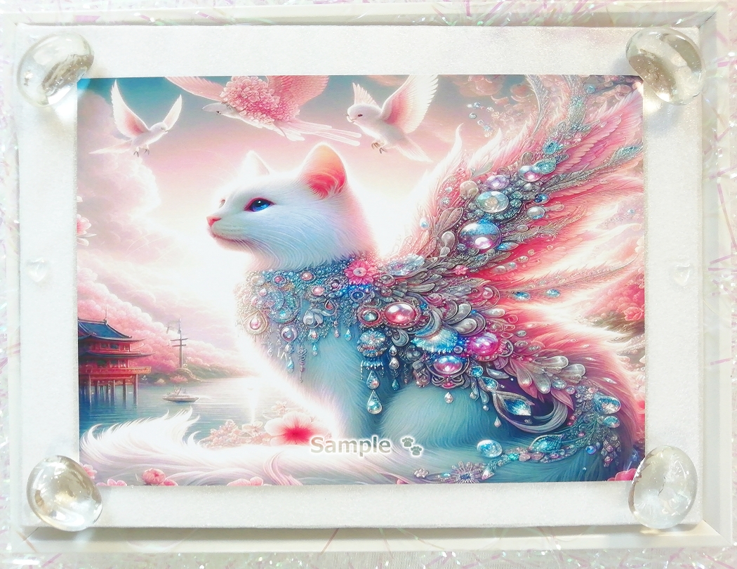 Cat Empire 07 2L Feather white cat painting original art