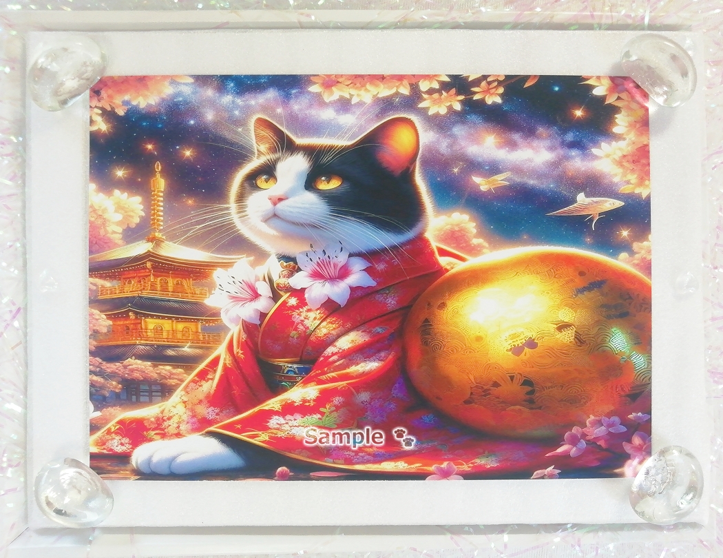 Cat Empire 84 2L Kimono black white cat painting original art