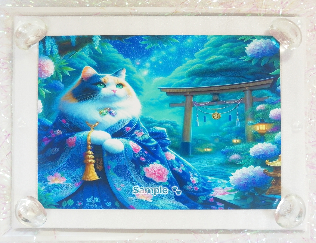 Empire des chats 91 2L Chat calico kimono peinture art original