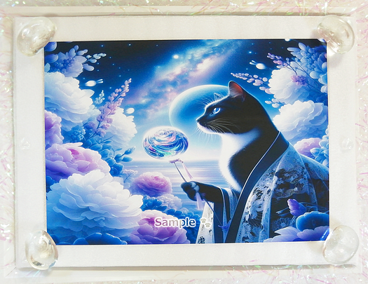 Art hand Auction 猫帝国 01 2L 夜海黑白猫绘画原创艺术