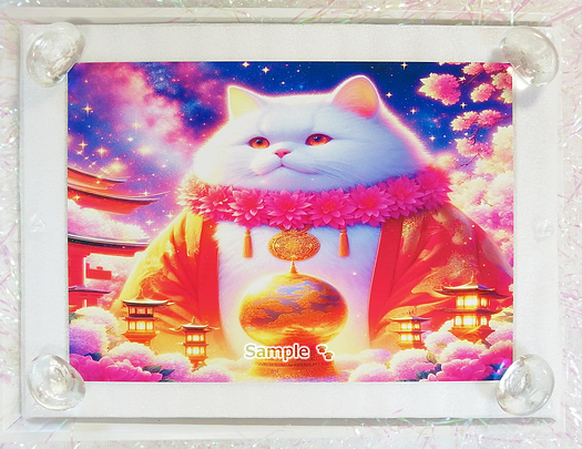 Art hand Auction 猫帝国 107 2L 神社白猫画原创艺术