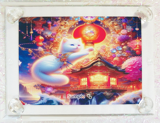 Art hand Auction 猫帝国 108 2L 神社白猫画原创艺术