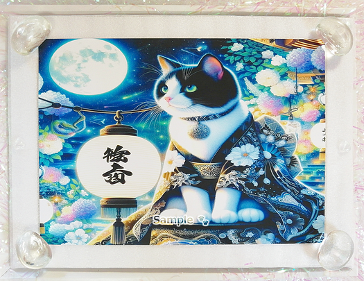 Art hand Auction Imperio gato 11 2L Kimono gato blanco negro pintando arte original