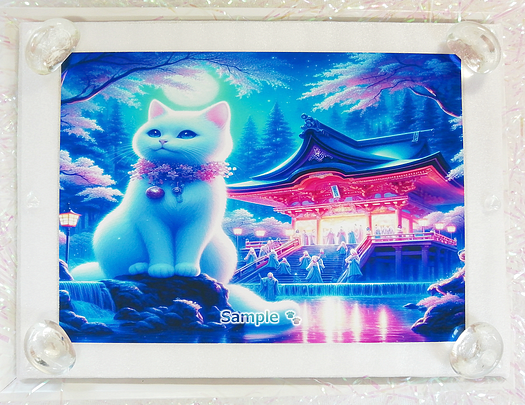 Art hand Auction 猫帝国 115 2L 神社白猫画原创艺术