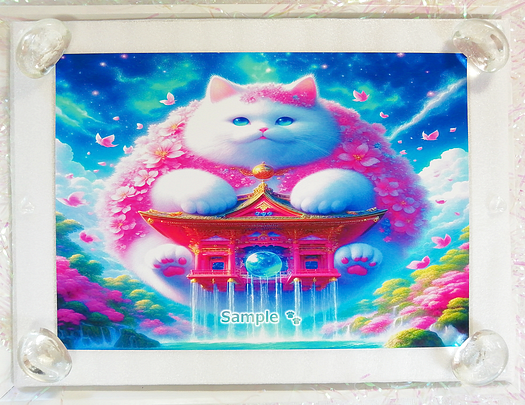 Art hand Auction 猫帝国 118 2L 神社胖胖的白猫绘画原创艺术