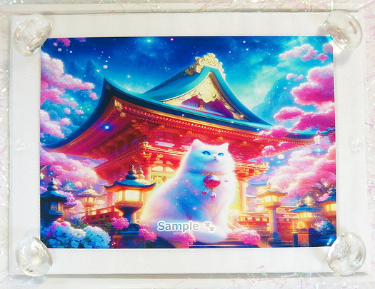 Art hand Auction 猫帝国 134 2L 神社白猫画原创艺术