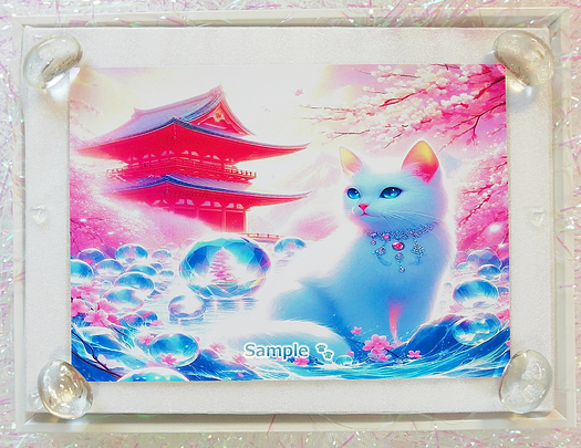 Art hand Auction 猫帝国 143 2L 神社白猫画原创艺术