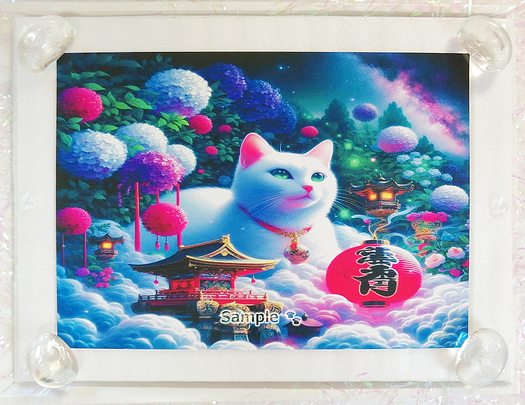 Art hand Auction ネコ日本帝国 146 神社と白猫 絵画イラストオリジナル原画 2L