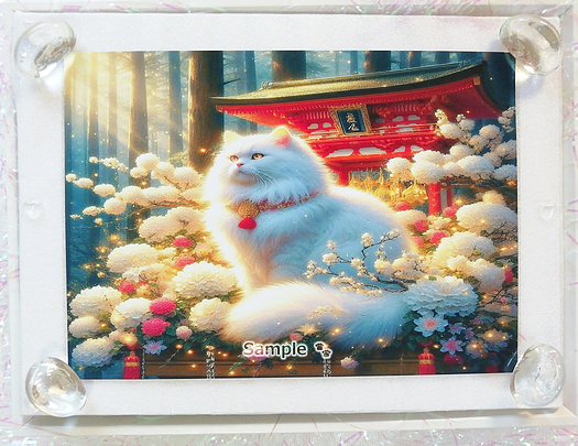 Art hand Auction 猫帝国 155 2L 神社蓬松白猫绘画原创艺术