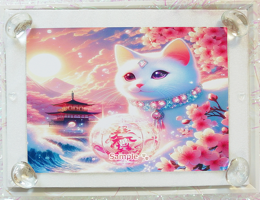 Art hand Auction 猫帝国 159 2L 神社白猫画原创艺术