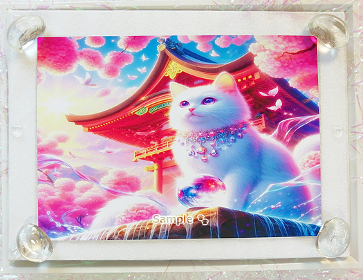 Art hand Auction 猫帝国 161 2L 神社白猫画原创艺术