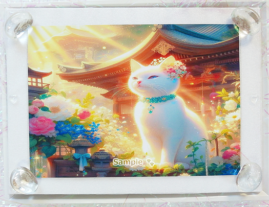 Art hand Auction 猫帝国 169 2L 神社日光浴白猫画原创艺术