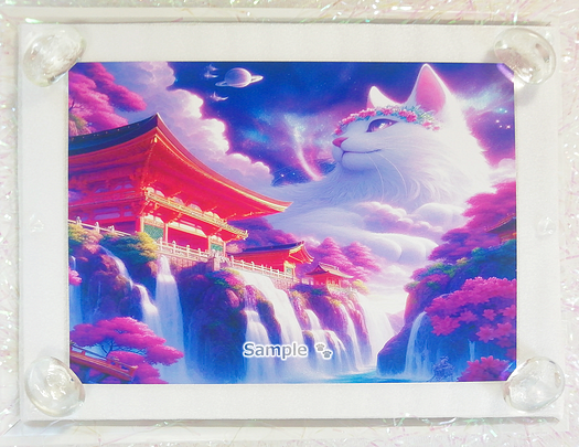 Art hand Auction 猫帝国 25 2L 神社白猫画原创艺术