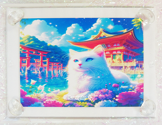 Art hand Auction 猫帝国 27 2L 神社白猫画原创艺术