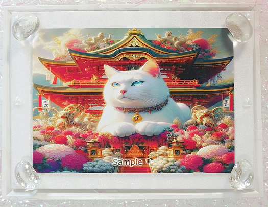 Art hand Auction 猫帝国 34 2L 神社白猫画原创艺术