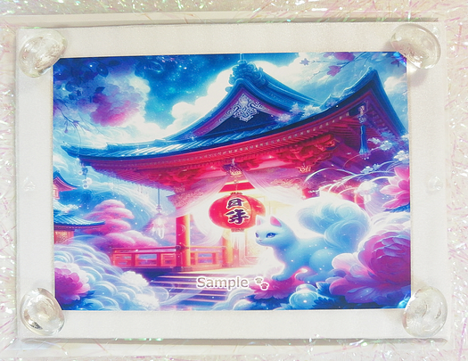 Art hand Auction ネコ日本帝国 04 神社と白猫 絵画イラストオリジナル原画 2L