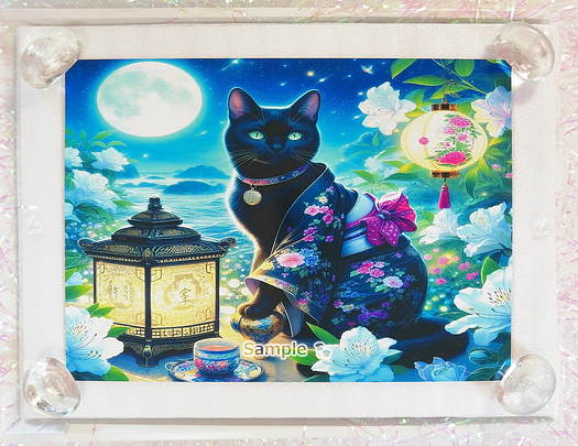 Art hand Auction 猫帝国 45 2L 和服黑猫绘画原创艺术