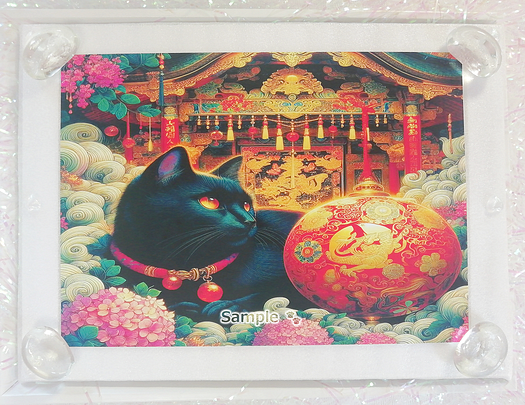 Art hand Auction ネコ日本帝国 49 神社と黒猫 絵画イラストオリジナル原画 2L